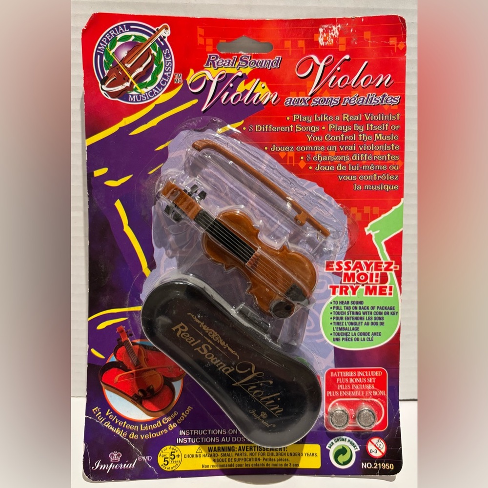 2001 MINIATURE TOY VIOLIN Imperial Real Sound Violin Plays Songs Vintage Toy NEW